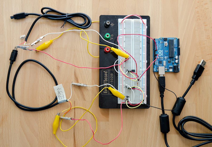 breadboard circuit with remote cables