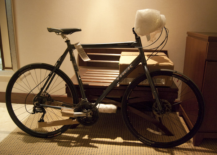 bicycle and box in Bangkok airport hotel