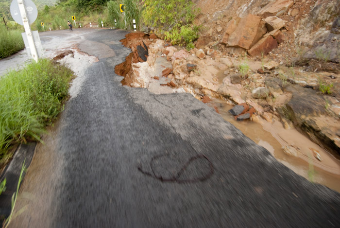 washed out road below Choam