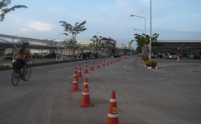Big C parking lot entrance with cones