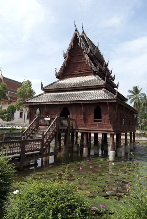 wooden temple over water