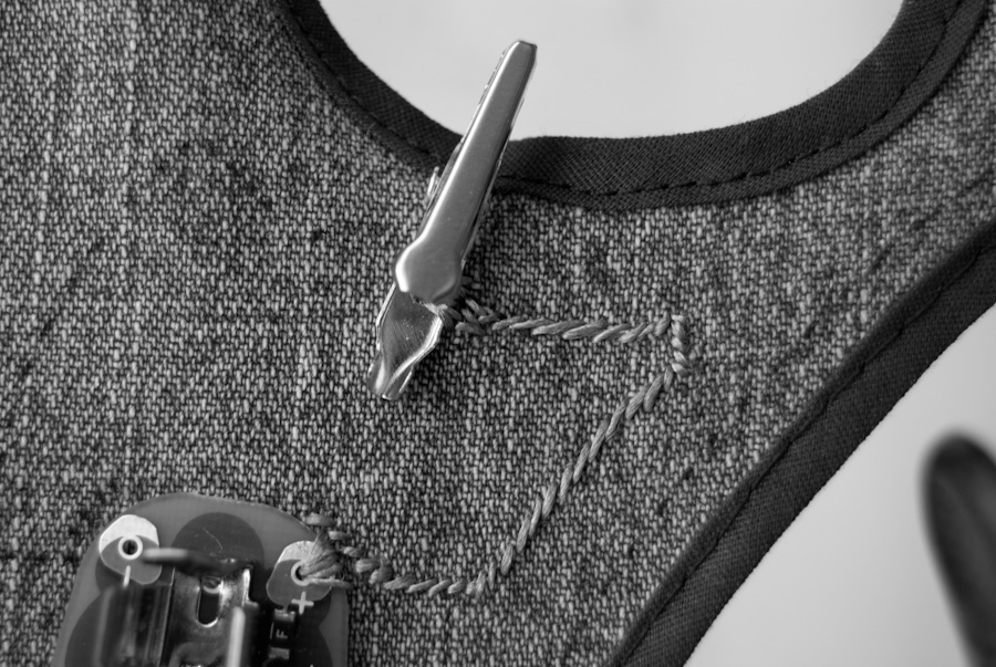 denim and conductive embroidery