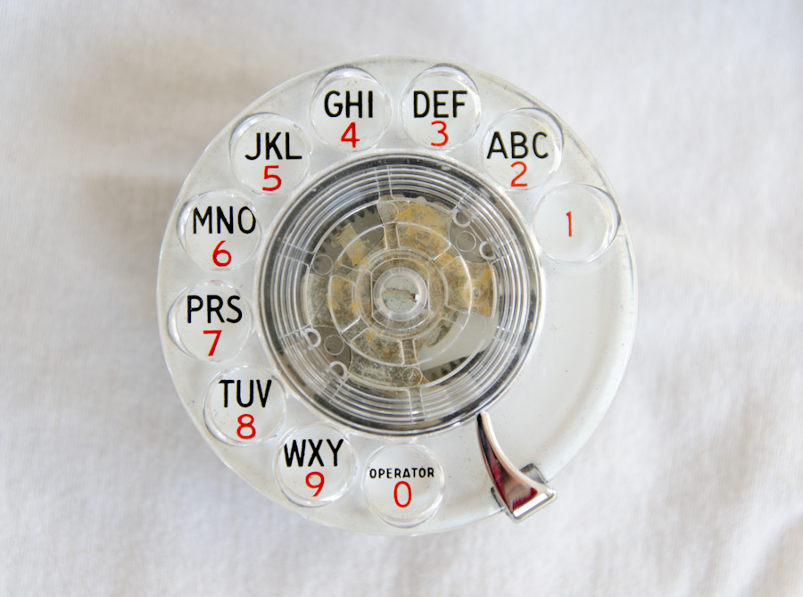 front of a rotary telephone dial